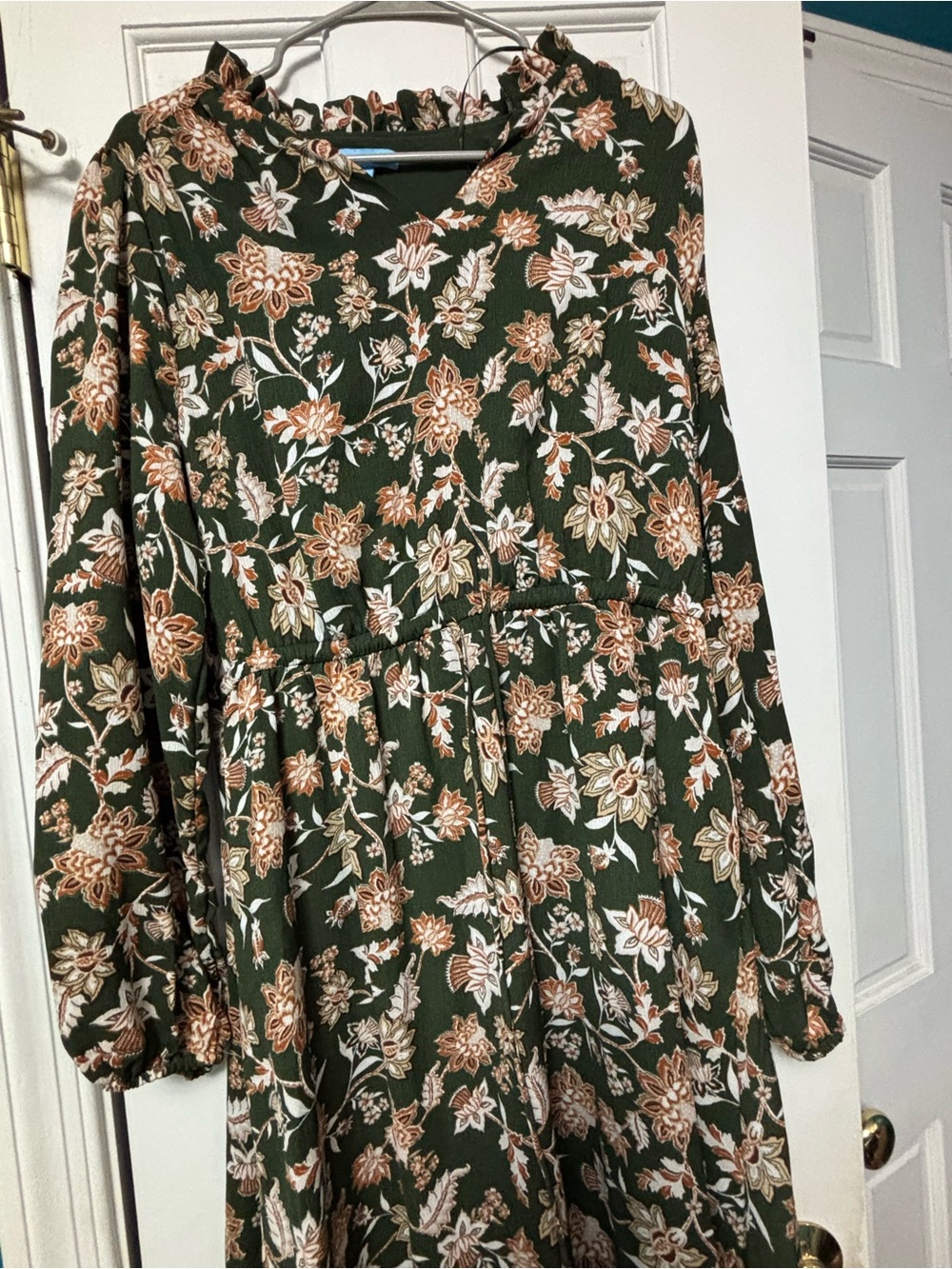 Draper James Olive Green Floral Ruffle-Neck Tunic